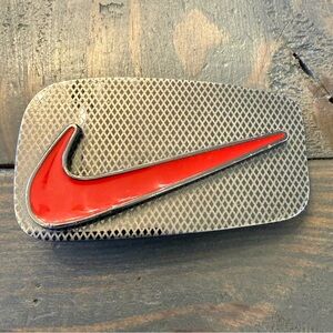 NIKE Swoosh Red and Gray Metal Enamel Grid Carbon Fiber Style Belt Buckle Only